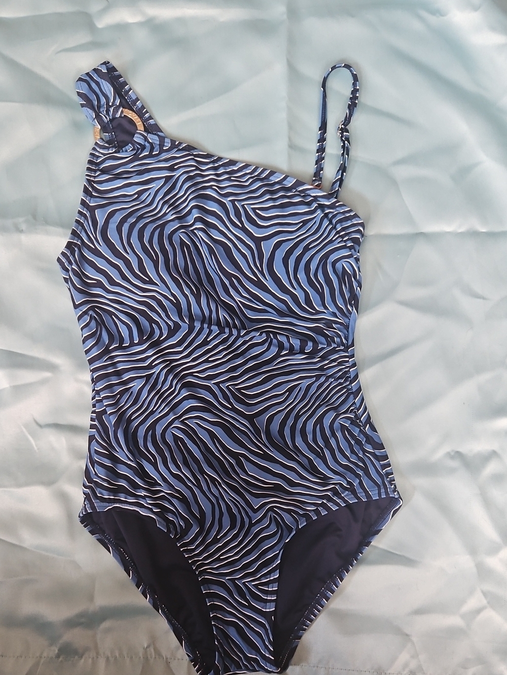 Michael Kors Womens One Piece Swimsuit Blue Black Animal Print One Shoulder